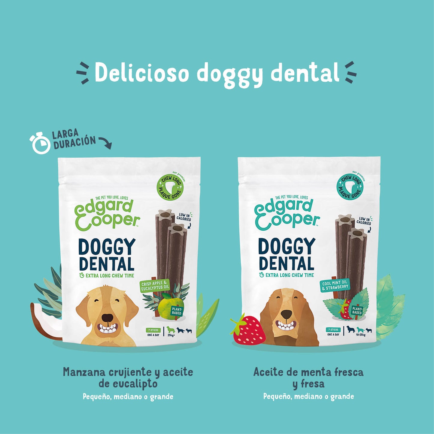 Sticks dentales Edgard Cooper - Doggy Dental Fresa y Menta - 3 tamaños diferentes