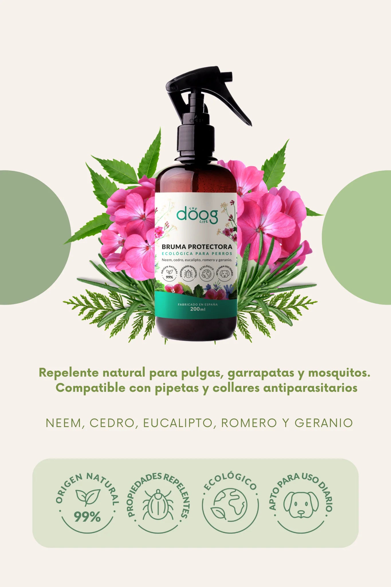 Bruma Repelente | Repelente ecológico para perros | Sin perfumes sintéticos | Repelente natural para pulgas, garrapatas y mosquitos The Doog Life