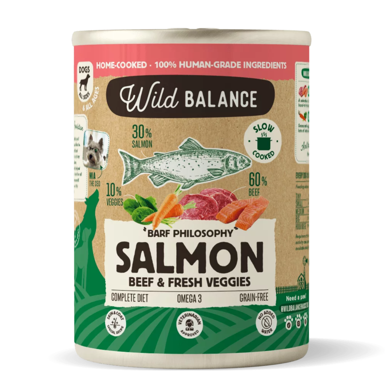 Can of Salmon and Beef for dogs 400g Wild Balance steamed food