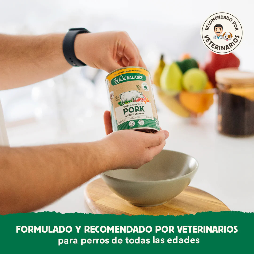Carne de porco enlatada com vegetais – refeição cozida a vapor da Wild Balance