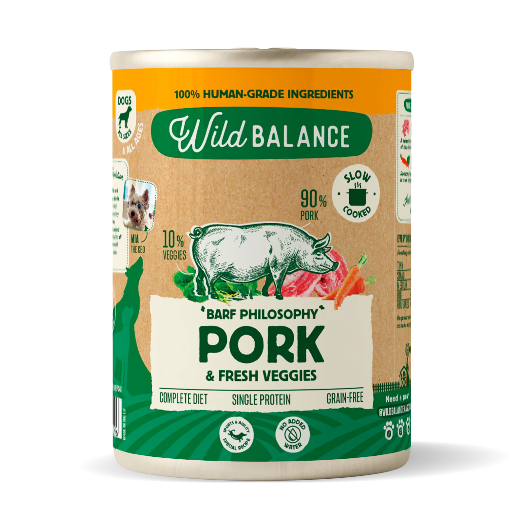 Carne de porco enlatada com vegetais – refeição cozida a vapor da Wild Balance
