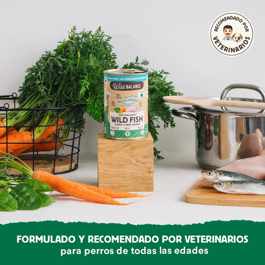 Lata de Pescado y Pavo – Comida cocinada al vapor de Wild Balance - Para Perros