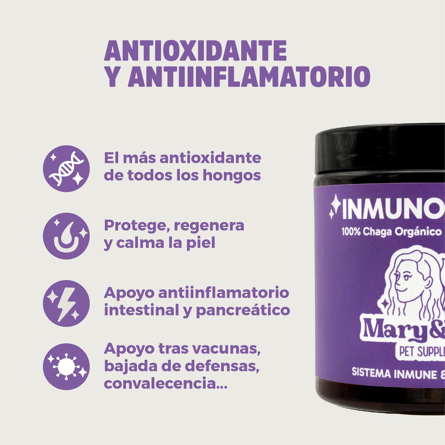 Mary&Trufa - InmunoChaga 75gr | Inmunomodulador y antioxidante | Salud de articulaciones, piel y digestión