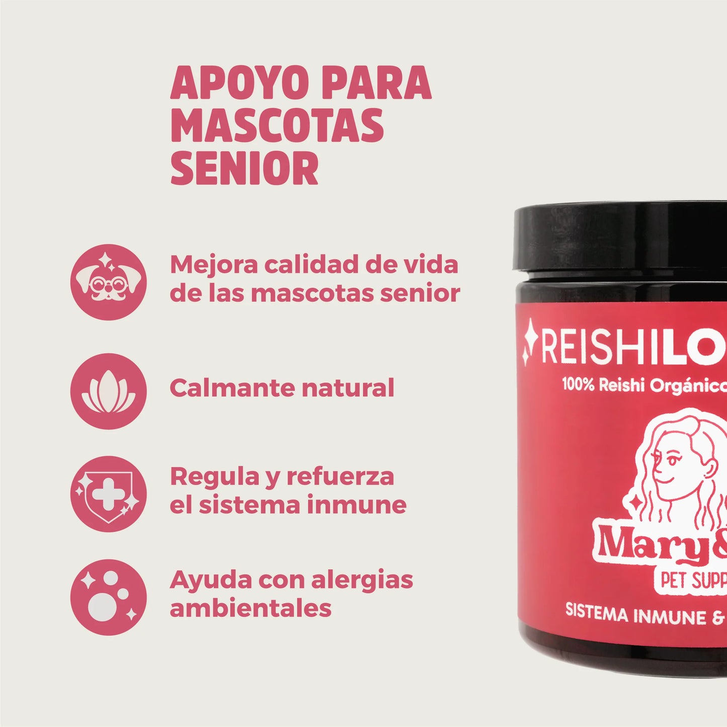 Mary&Trufa - Reishi Longevity 75 g. Regula y Refuerza el Sistema Inmune. Apoyo peludos senior