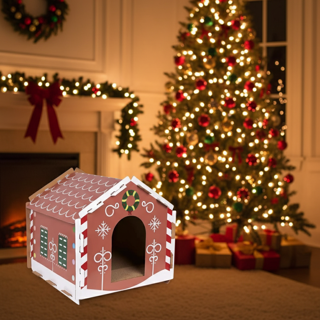 Rascador casita de jengibre para gatos 38 x 39 x 40 cm