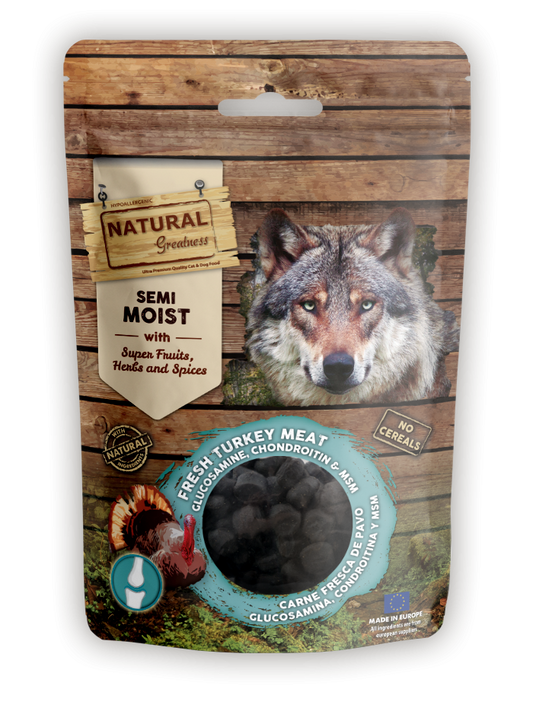 Bits semihúmedos de Pavo, Glucosamina, Condroitina y MSM - Natural Greatness Para Perros