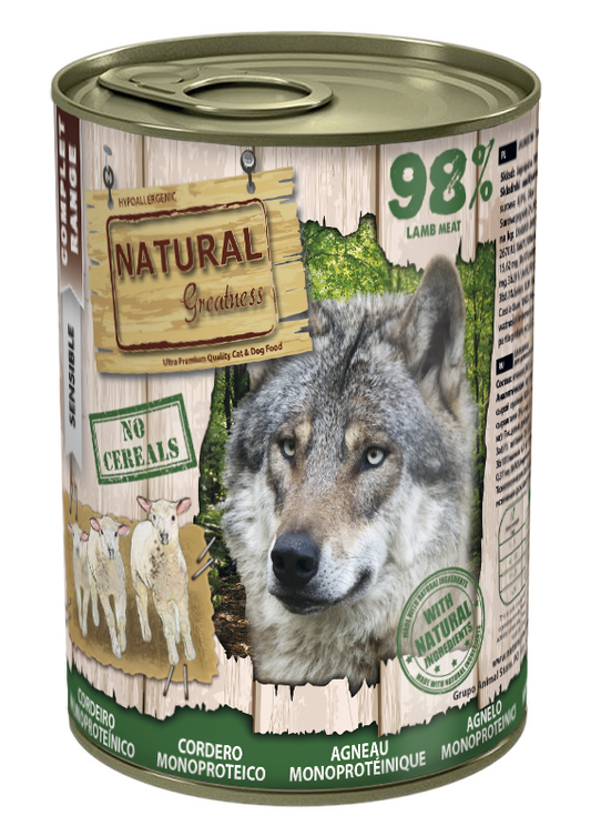 Lata de Borrego com Proteína Única | Cães Sensíveis | 400g | Natural Greatness