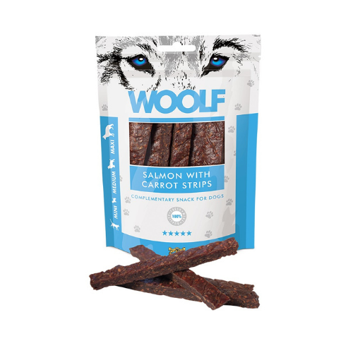 Tiras de Salmão e Cenoura Woolf - Snacks para Cães e Gatos