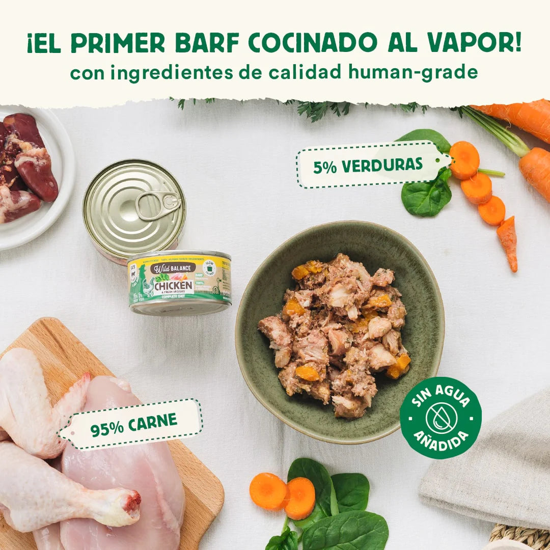 Lata de pollo para gatos cocinada al vapor - Wild Balance