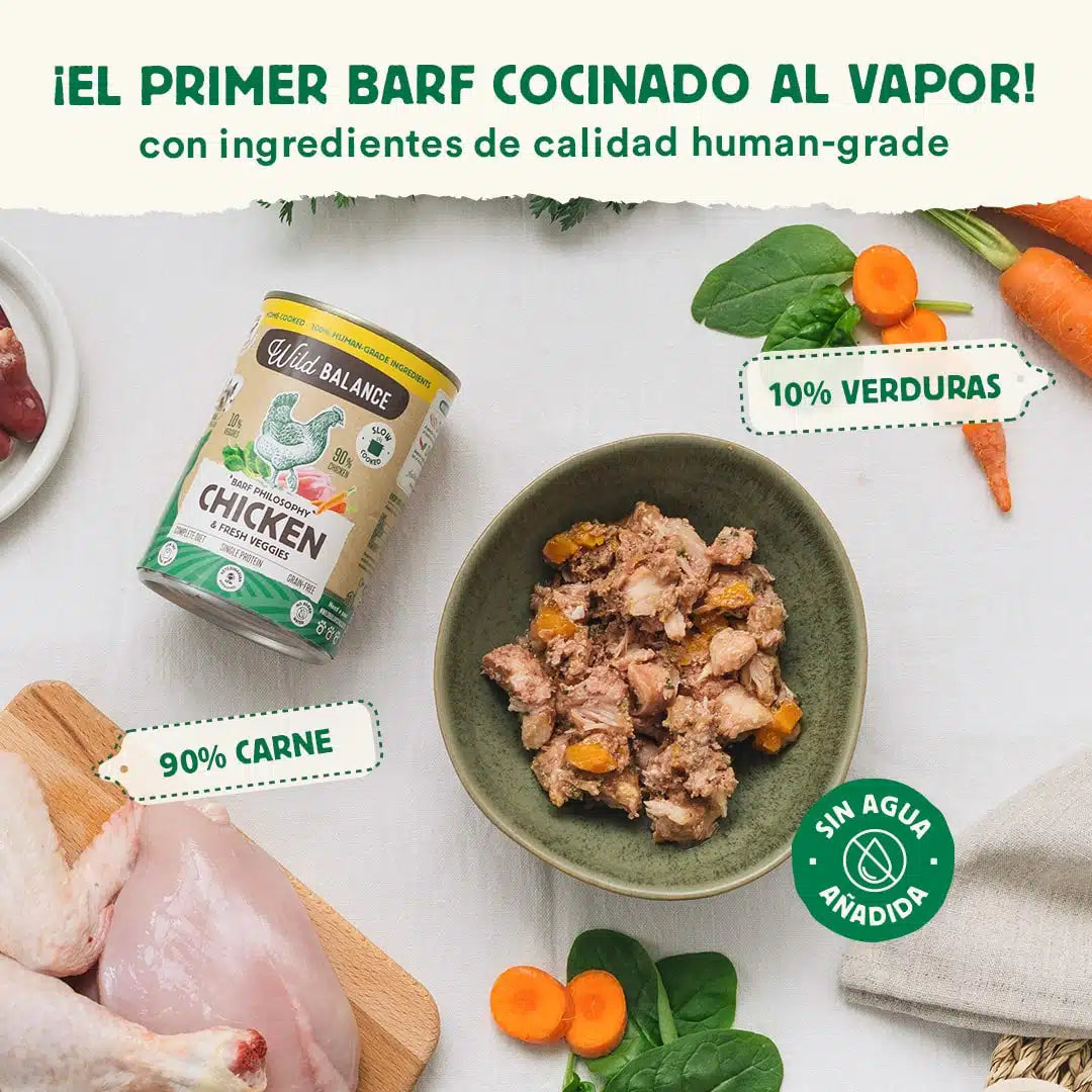 Frango enlatado com cenoura – refeição cozida a vapor da Wild Balance