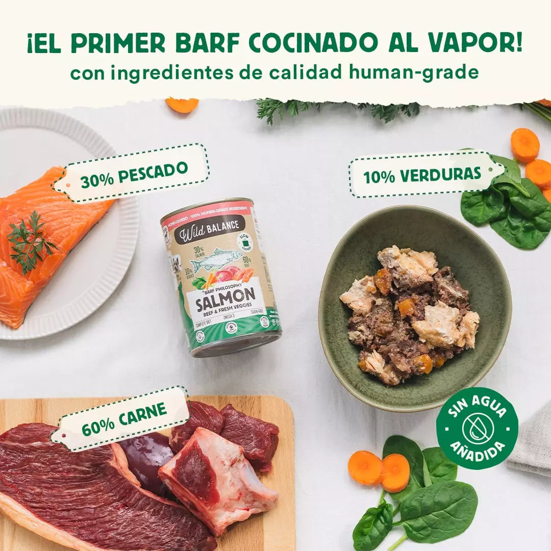 Wild Balance Salmão e Carne de Vapor Cozidos a Vapor em Conserva