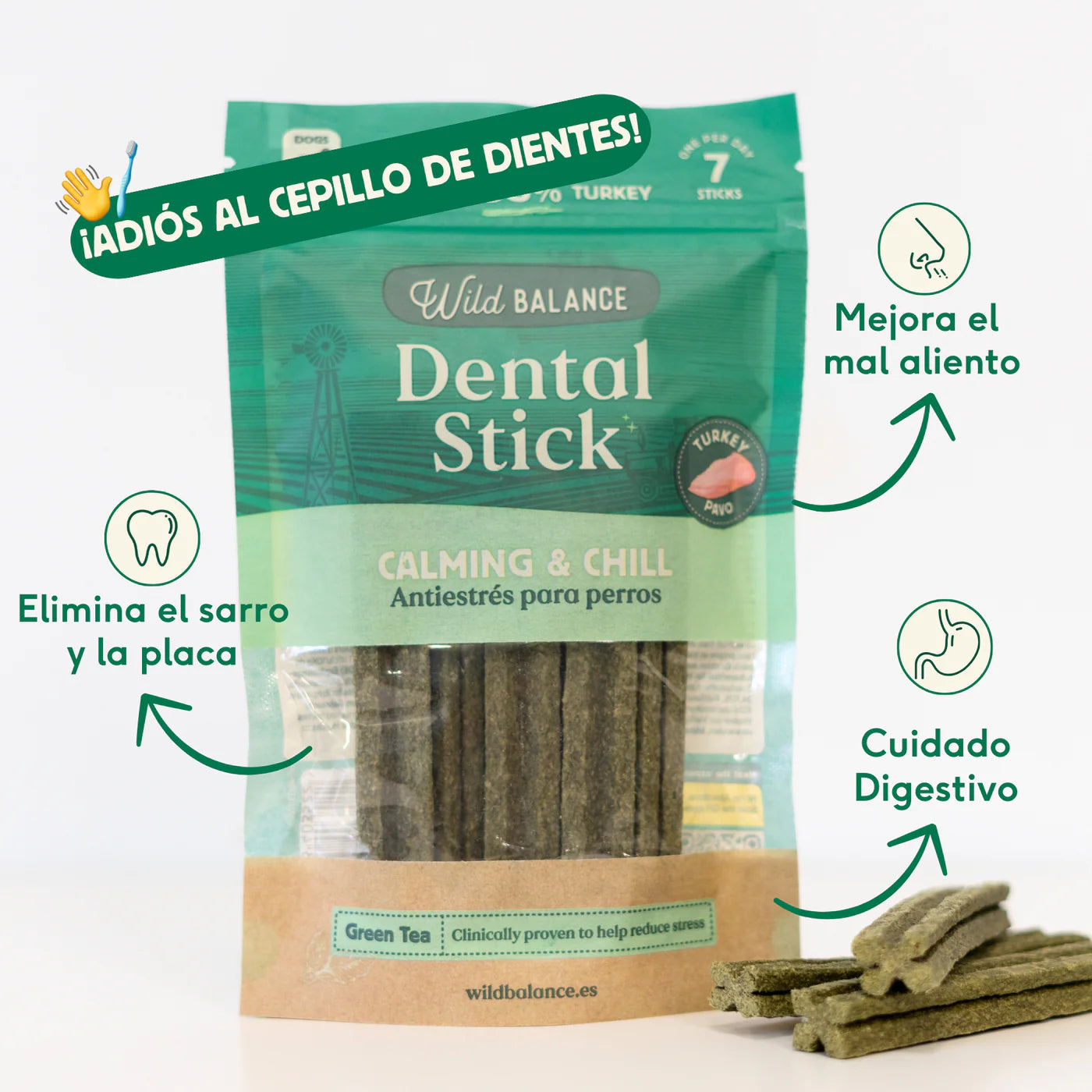 Sticks Dentales de Pavo, Té Verde y Menta - Efecto Relajante | Wild Balance