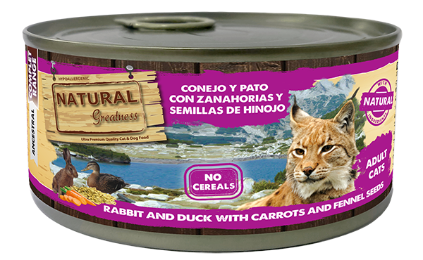 Natural Greatness - Conejo y Pato con Zanahorias y Semillas de hinojo - Lata completa para gatos adultos