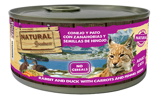 Natural Greatness - Conejo y Pato con Zanahorias y Semillas de hinojo - Lata completa para gatos adultos