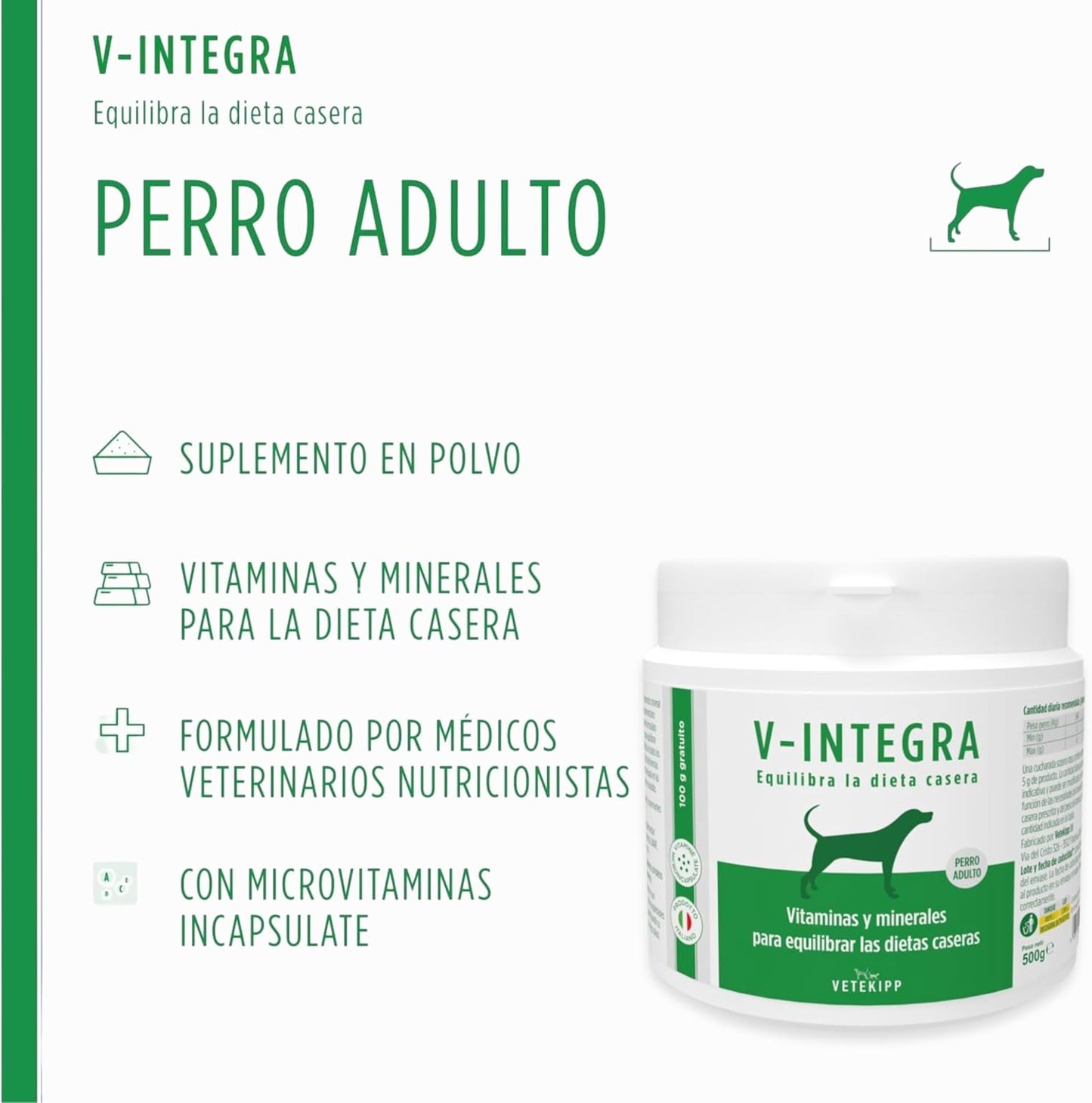 V-Integra Perro Adulto 500g, Suplemento Completo Rico en Vitaminas y Minerales para Equilibrar Dieta Casera y Barf (Copy)
