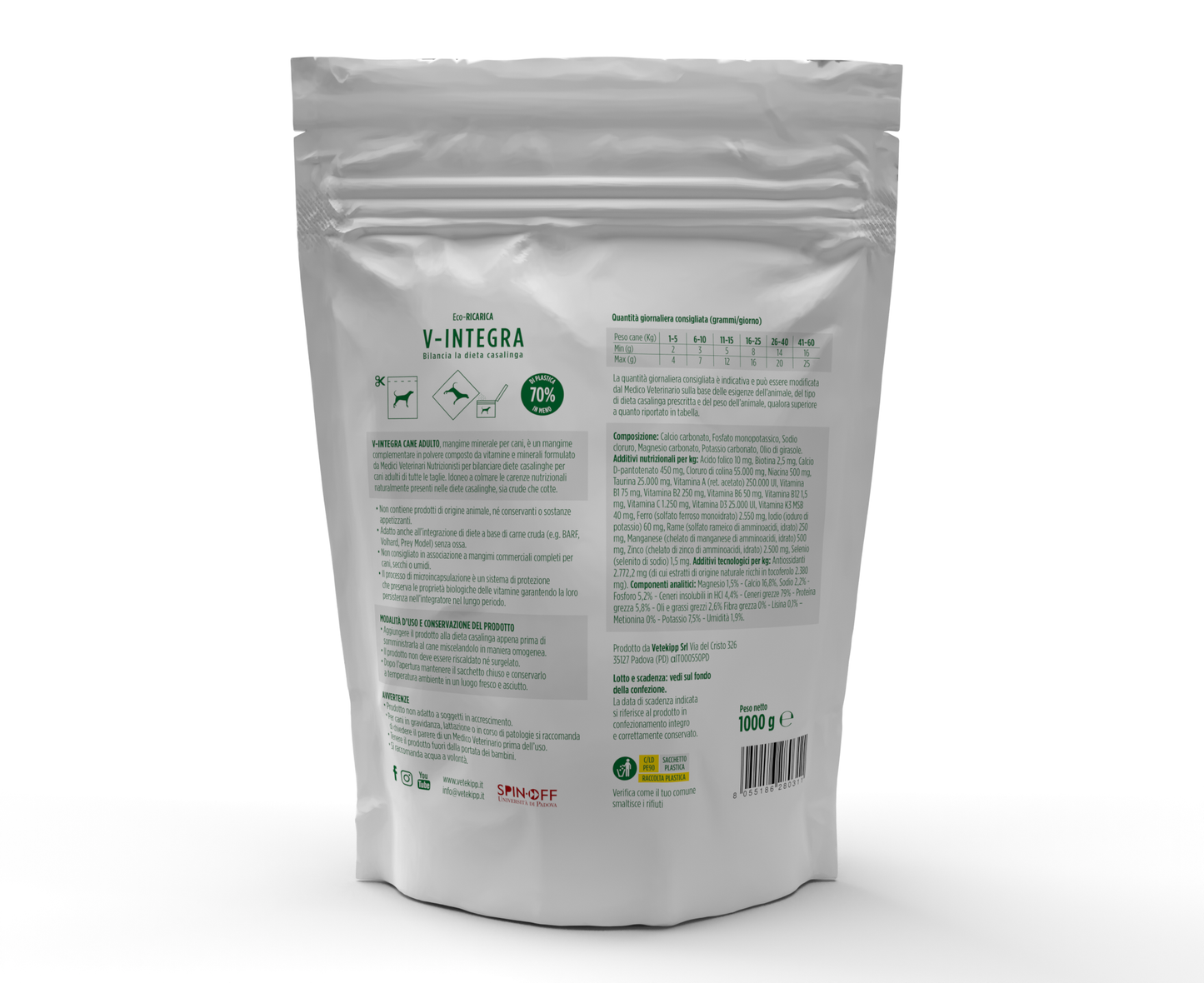 V-Integra Perro Adulto 1kg ECO Recarga, Suplemento Completo Rico en Vitaminas y Minerales para Equilibrar Dieta Casera y Barf (Copy) (Copy)