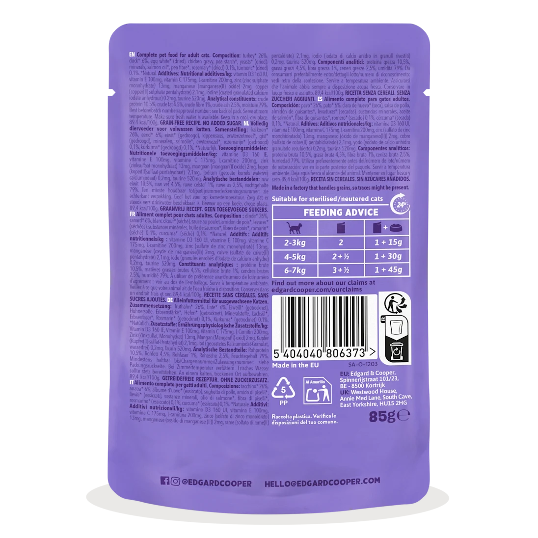 Edgard & Cooper | Pato y Pavo en salsa | Pouches 85g para gato