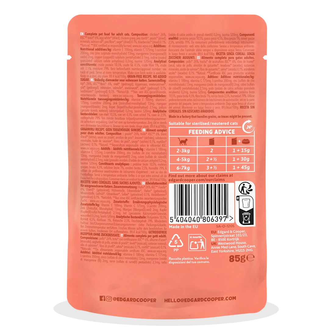 Edgard & Cooper |Trucha y Pollo en salsa | Pouches 85g para gato