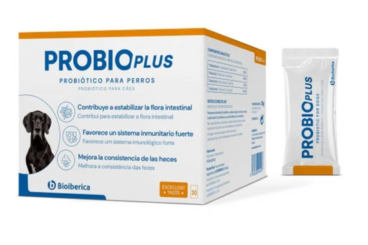 Bioiberica ProBioPlus | Probiótico, Prebiótico, Postbiótico y vitamina B12 para Perros | 30 sobres triplebiótico