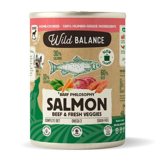Can of Salmon and Beef for dogs 400g – Wild Balance steamed food