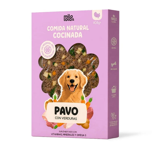 Milo & Lola Comida Cocinada de Pavo con Verduras para Perro Adulto | No necesita frío