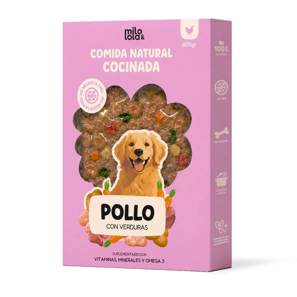 Milo & Lola Comida Cocinada de Pollo con Verduras para Perro Adulto | No necesita frío