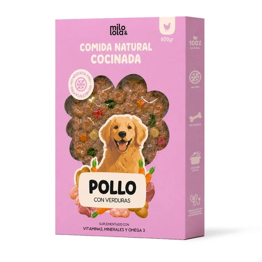Milo & Lola Comida Cocinada de Pollo con Verduras para Perro Adulto | No necesita frío