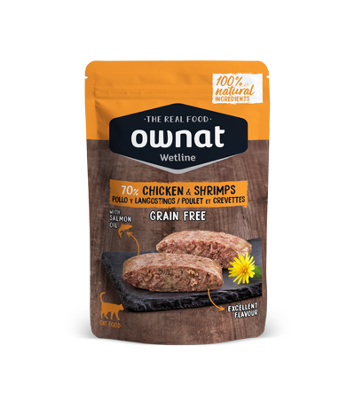 OWNAT Pouch Pollo con Langostinos - WETLINE Chicken & Shrimps (GATOS) 85g