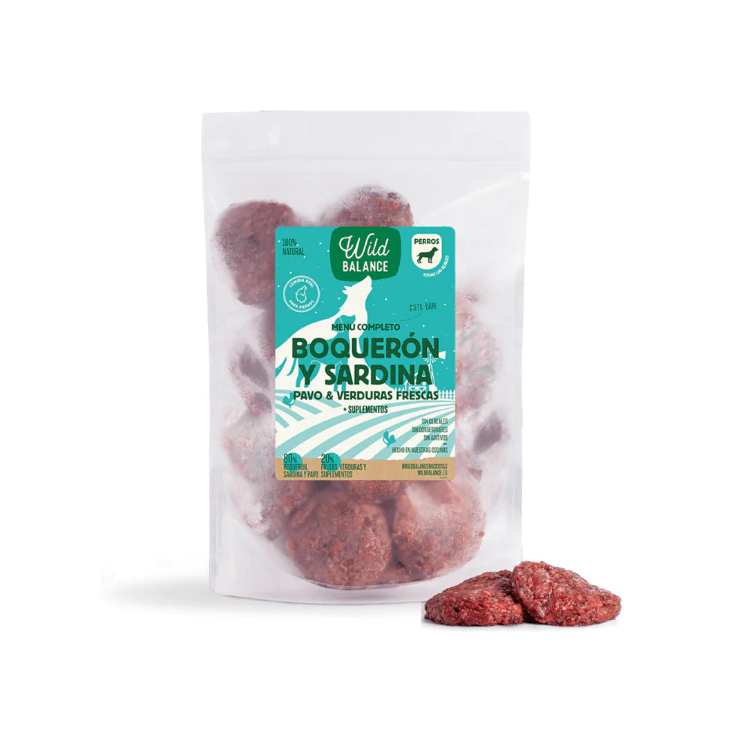 Menú BARF de Boquerón y Sardina con verduras frescas para perros - 1kg - Wild Balance