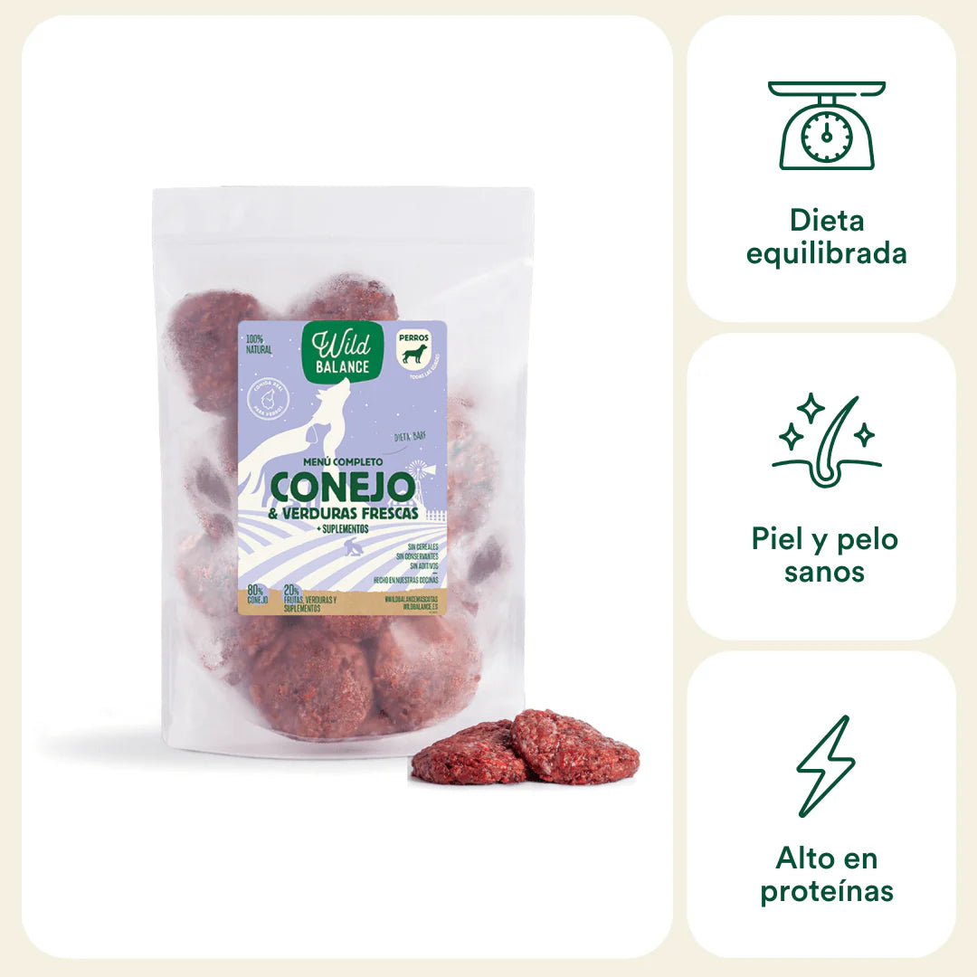 Menú BARF de Conejo con verduras frescas para perros - 1kg - Wild Balance