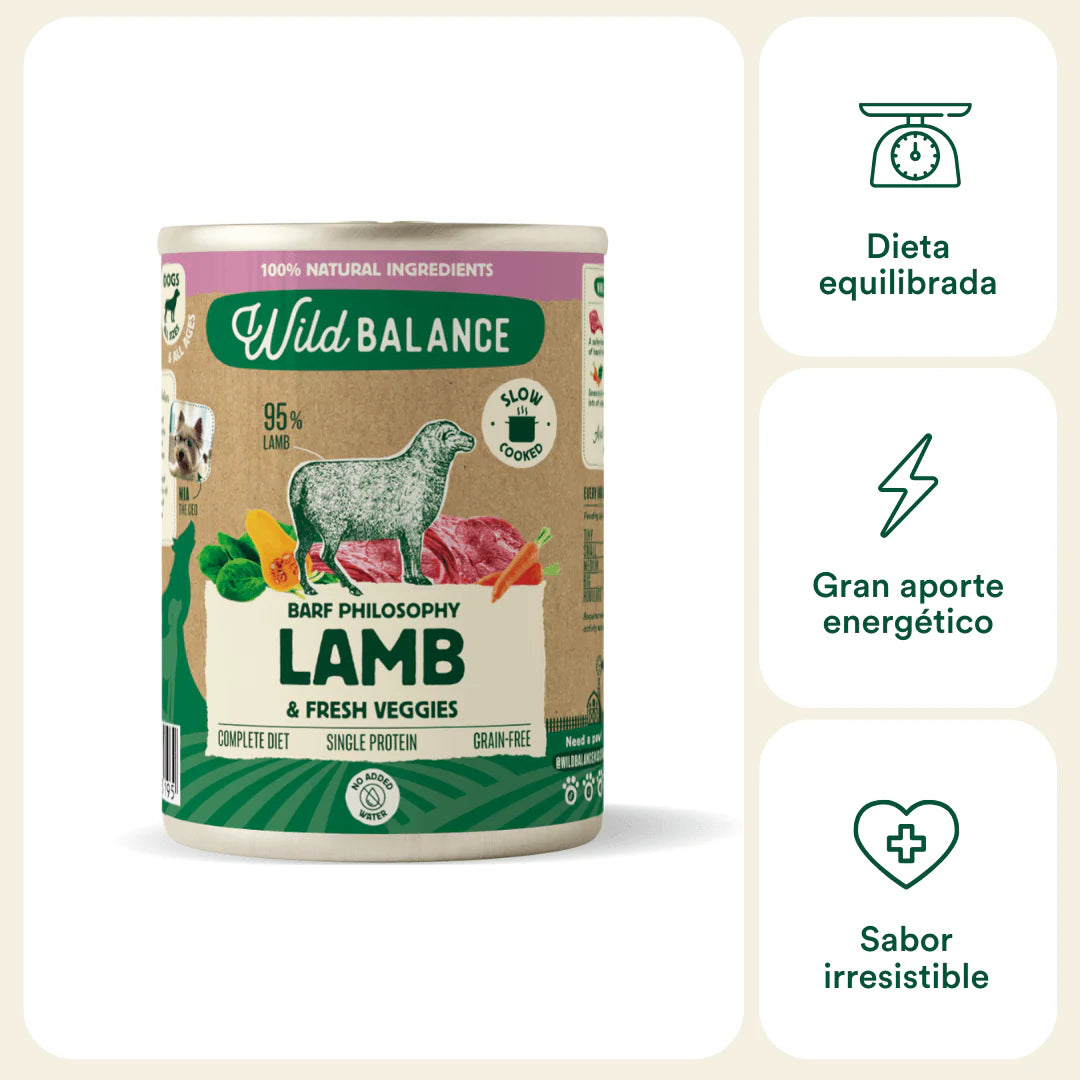 Lata de Cordero Monoproteica – Comida cocinada al vapor de Wild Balance - Para Perros