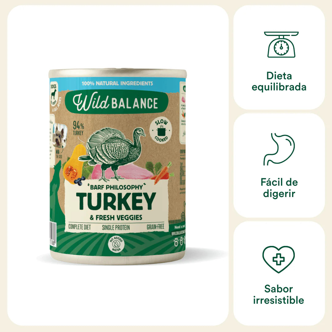 Lata de Pavo Monoproteica – Comida cocinada al vapor de Wild Balance - Para Perros