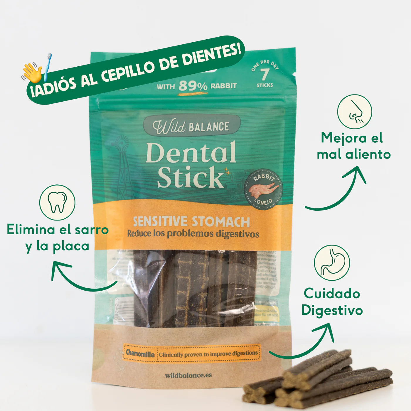 Sticks Dentales de Conejo, Camomila y Salvia - Estómagos Sensibles | Wild Balance