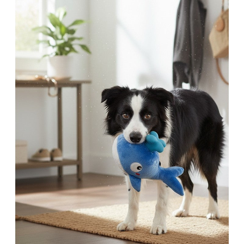 Ballena de peluche con chorro de goma - Juguete 2 en 1