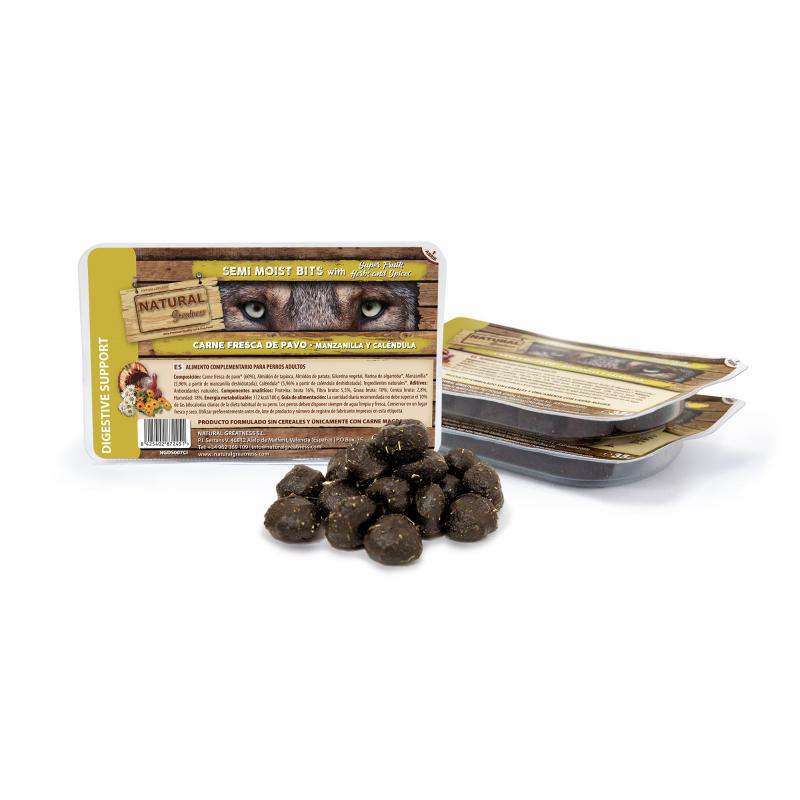 Bits semihúmedos DIGESTIVE SUPPORT de Pavo con Manzanilla y Caléndula - Natural Greatness Para Perros