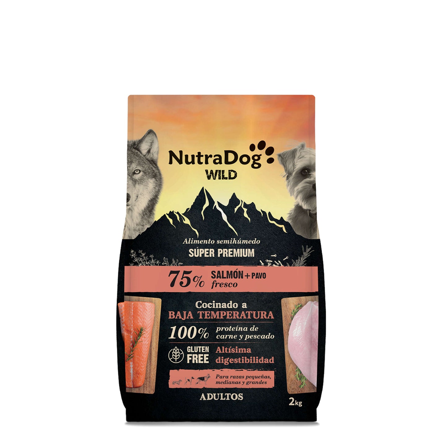 NutraDog WILD - Pienso semihúmedo para adultos - 75% Salmón y pavo