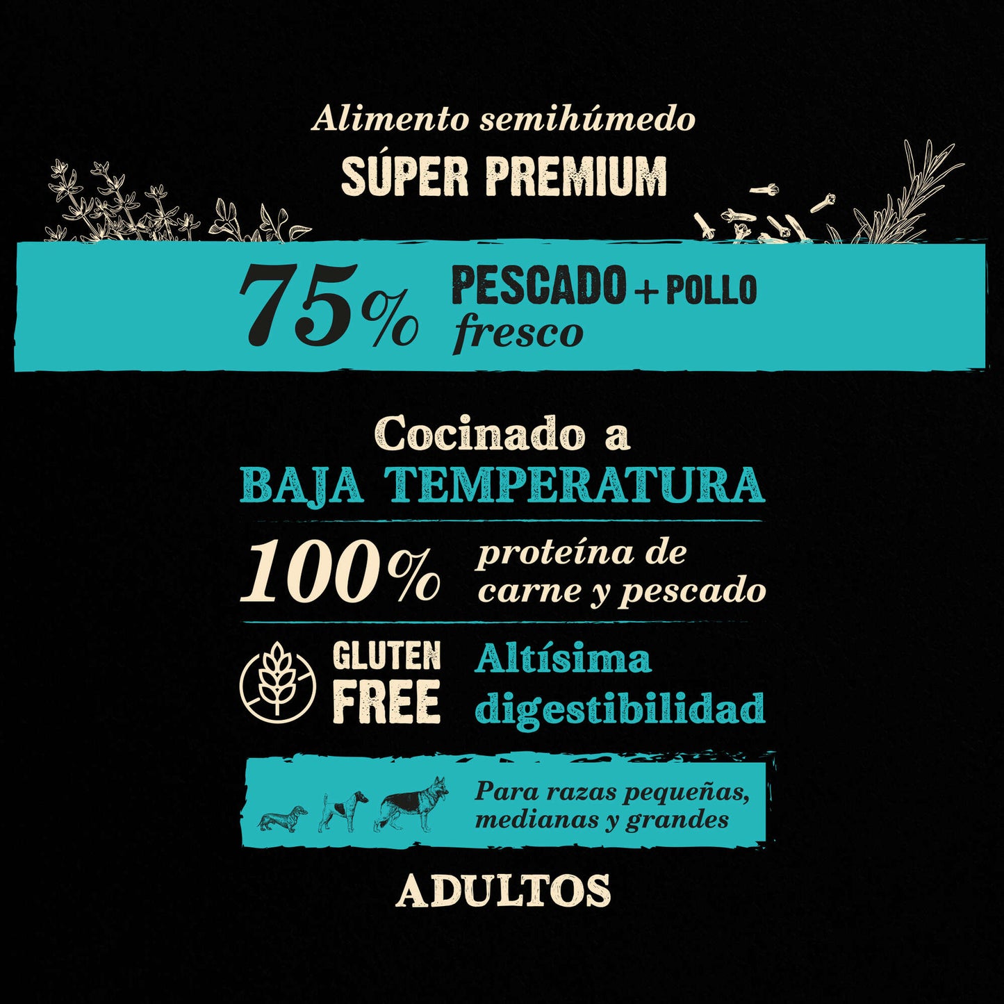 NutraDog WILD - Pienso semihúmedo para adultos - 75% Pescado y Pollo