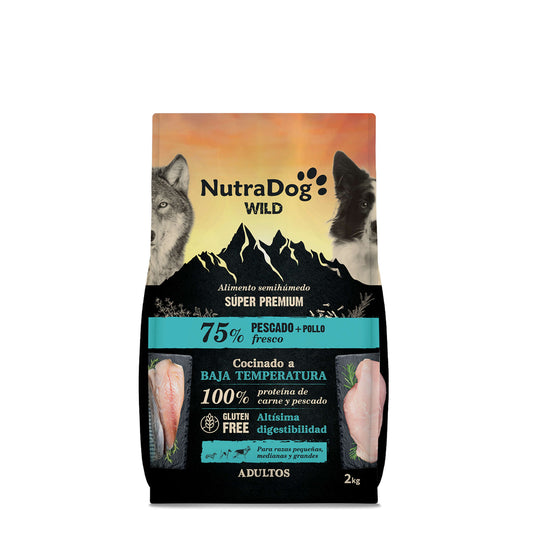 NutraDog WILD - Pienso semihúmedo para adultos - 75% Pescado y Pollo