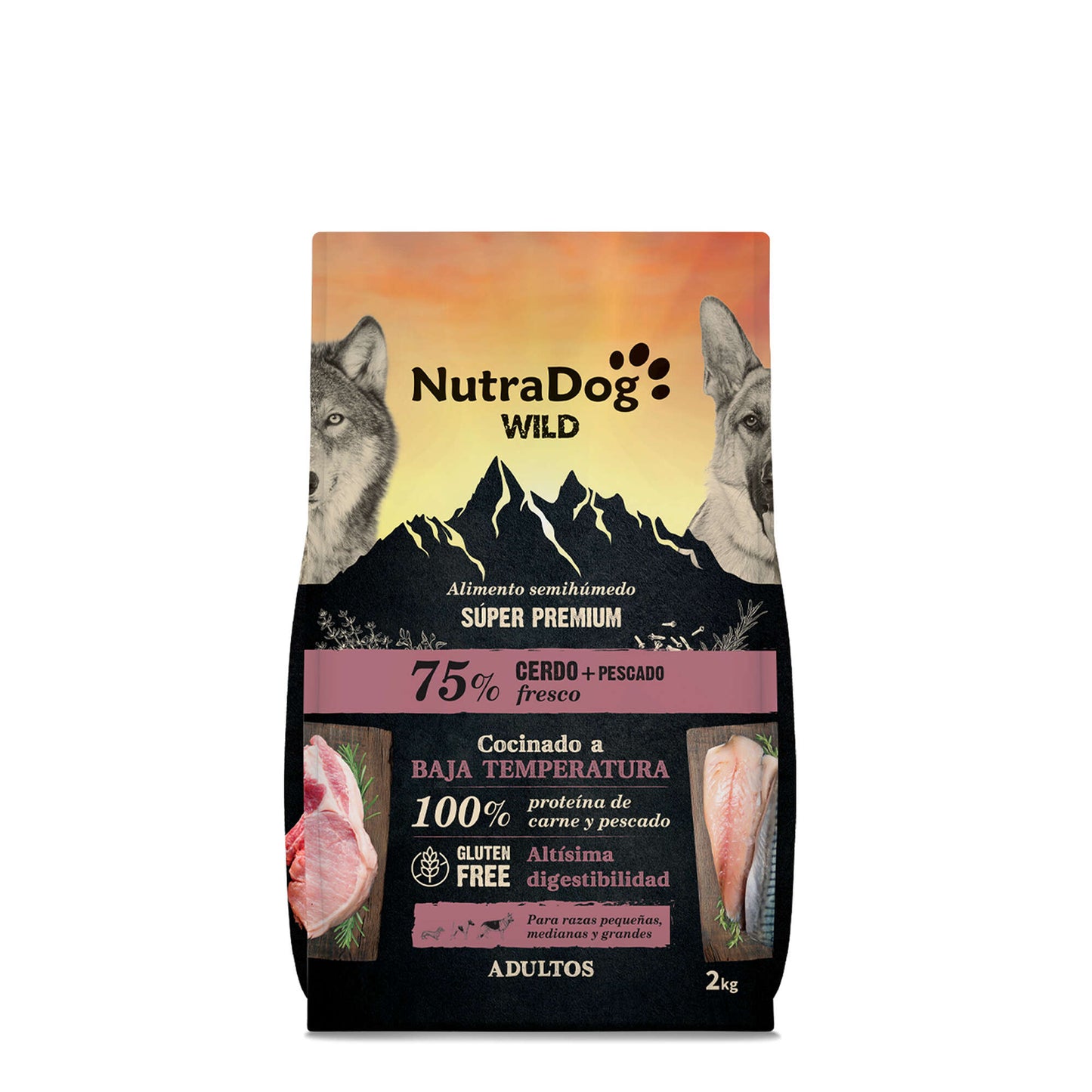 NutraDog WILD - Pienso semihúmedo para adultos - 75% cerdo y pescado