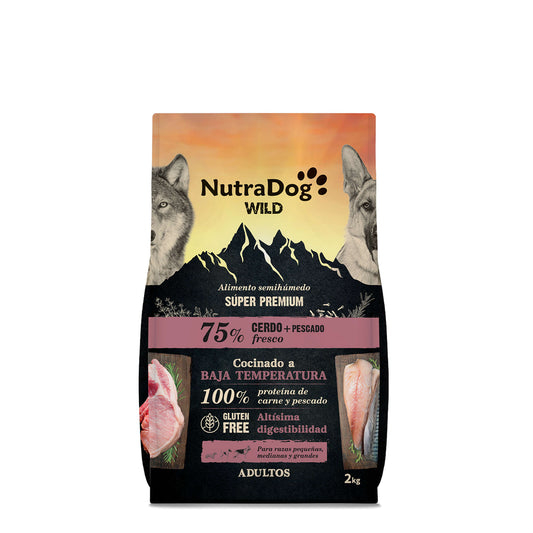 NutraDog WILD - Pienso semihúmedo para adultos - 75% cerdo y pescado
