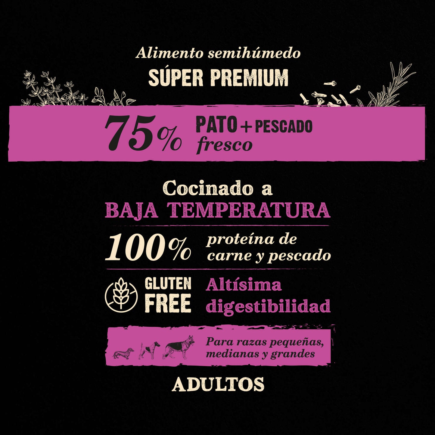 NutraDog WILD - Pienso semihúmedo para adultos - 75% pato y pescado