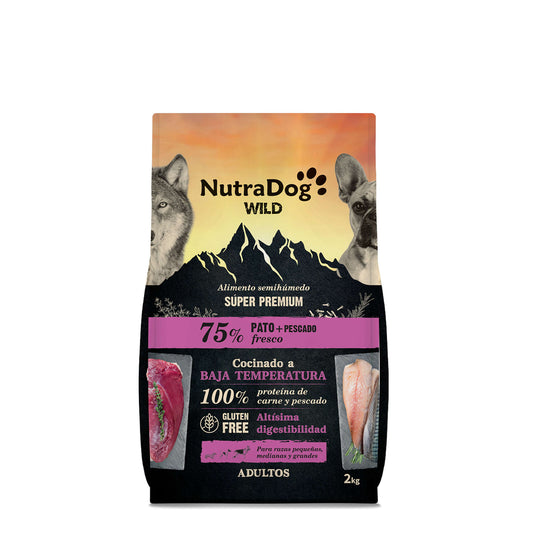 NutraDog WILD - Pienso semihúmedo para adultos - 75% pato y pescado