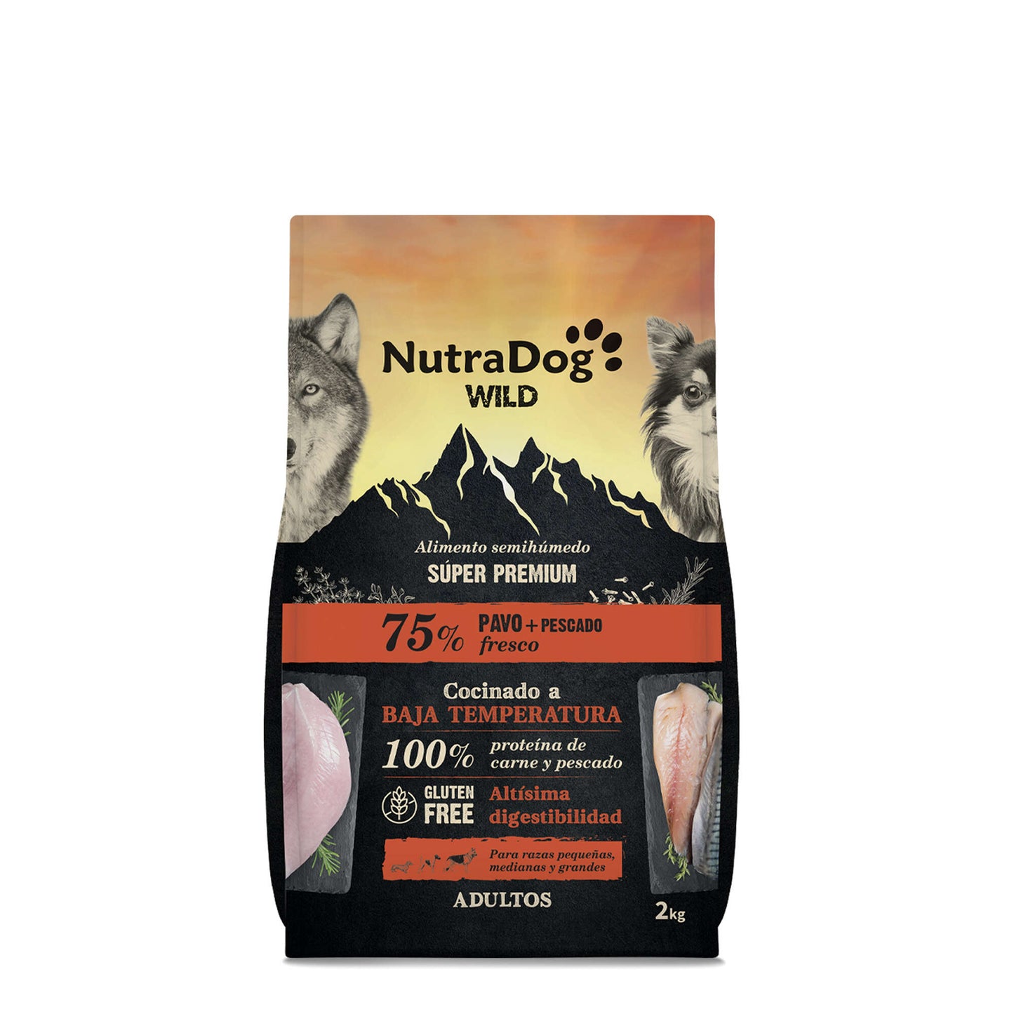 NutraDog WILD - Pienso semihúmedo para adultos - 75% pavo y pescado