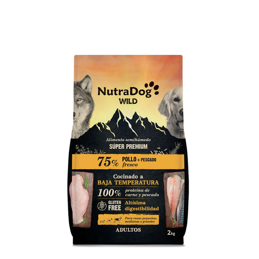 NutraDog WILD - Pienso semihúmedo para adultos - 75% pollo y pescado