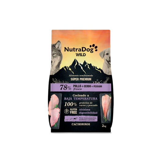 NutraDog WILD - Pienso semihúmedo para cachorros - 78% pollo, cerdo y pescado