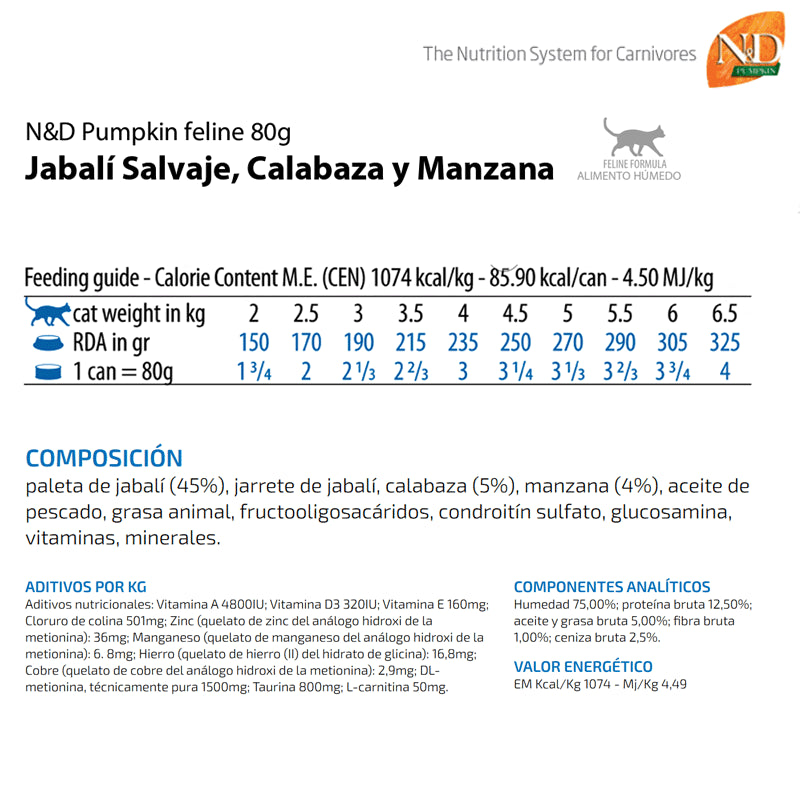 Lata De Jabalí, Calabaza y Manzana Para Gatos | Farmina N&D Pumpkin