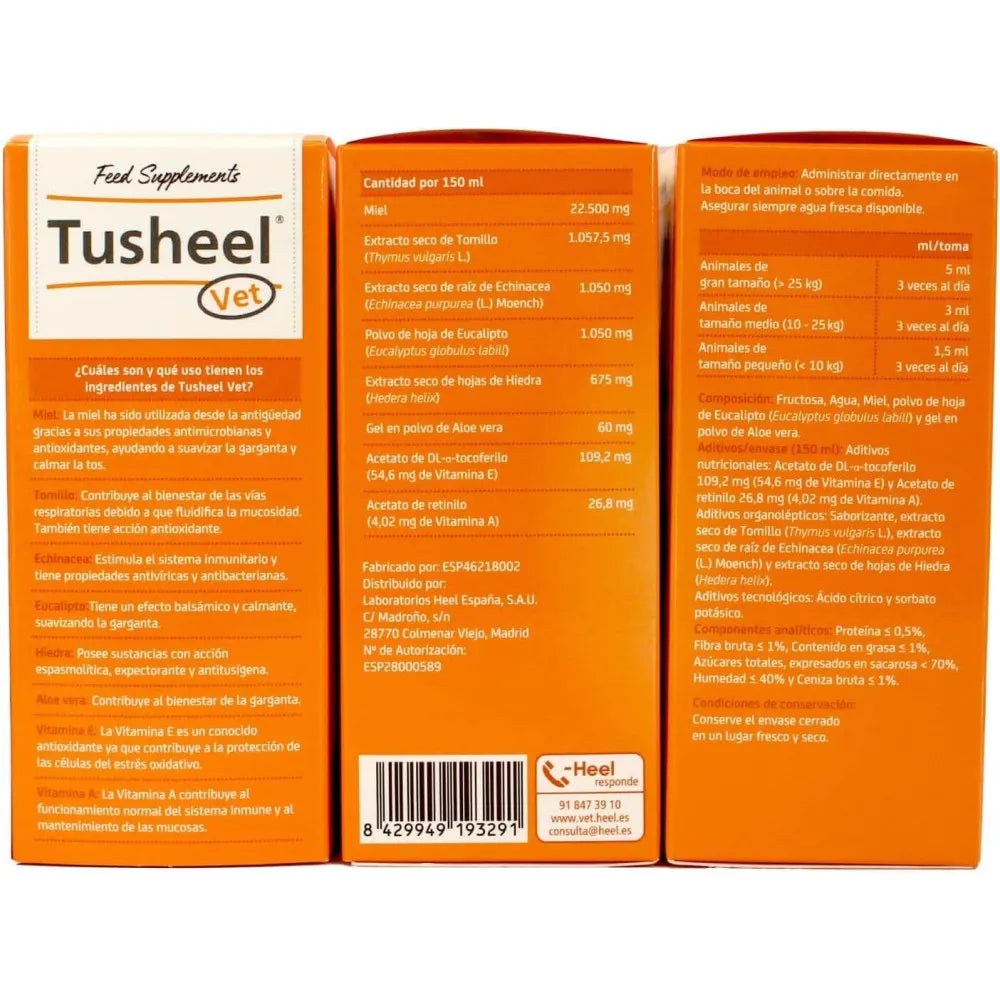 Tusheel - Jarabe para la tos en perros y gatos - Calma y suaviza la garganta