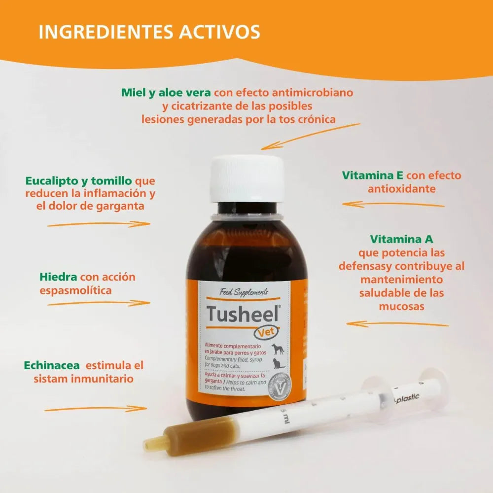 Tusheel - Jarabe para la tos en perros y gatos - Calma y suaviza la garganta