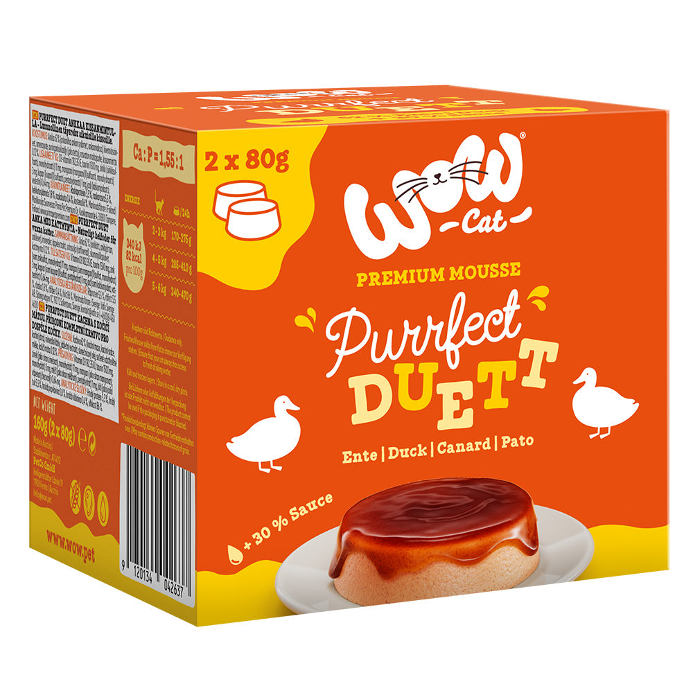 Mousse de pato con salsa para Gatos | WOW CAT DÚO PERFECTO DE PATO | 2 UDS x 80G